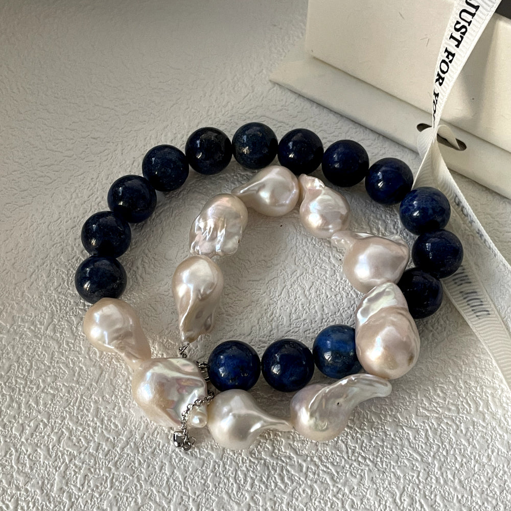 Artistic Natural Lapis Lazuli Baroque Pearl Necklace