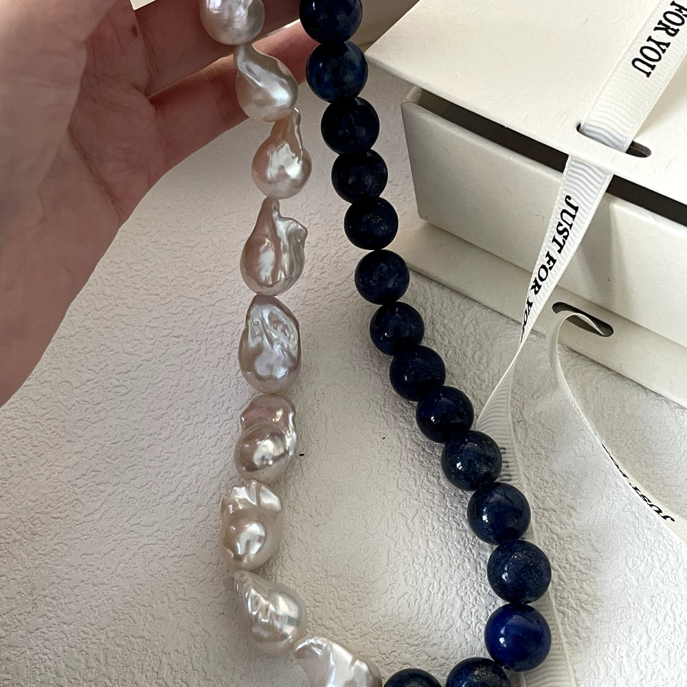 
                      
                        Artistic Natural Lapis Lazuli Baroque Pearl Necklace
                      
                    