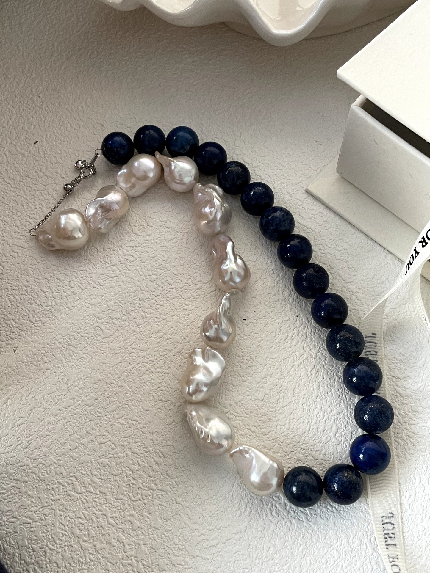 Artistic Natural Lapis Lazuli Baroque Pearl Necklace