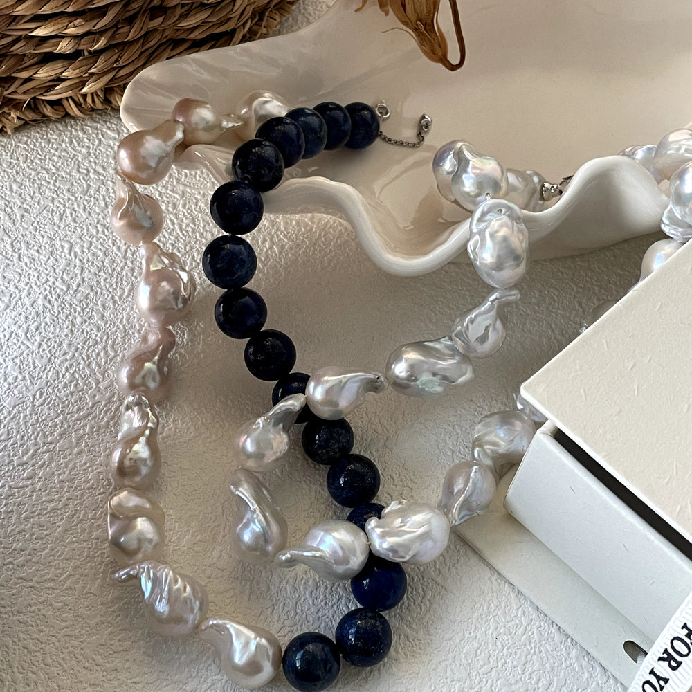 
                      
                        Artistic Natural Lapis Lazuli Baroque Pearl Necklace
                      
                    