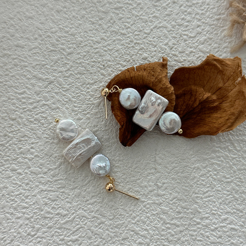 Geometric Natural Baroque Pearl Earrings