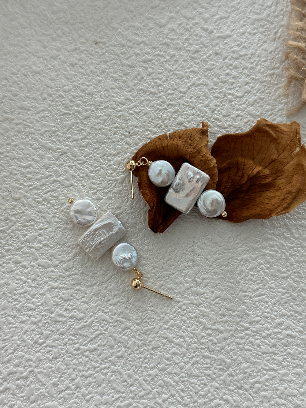 Geometric Natural Baroque Pearl Earrings