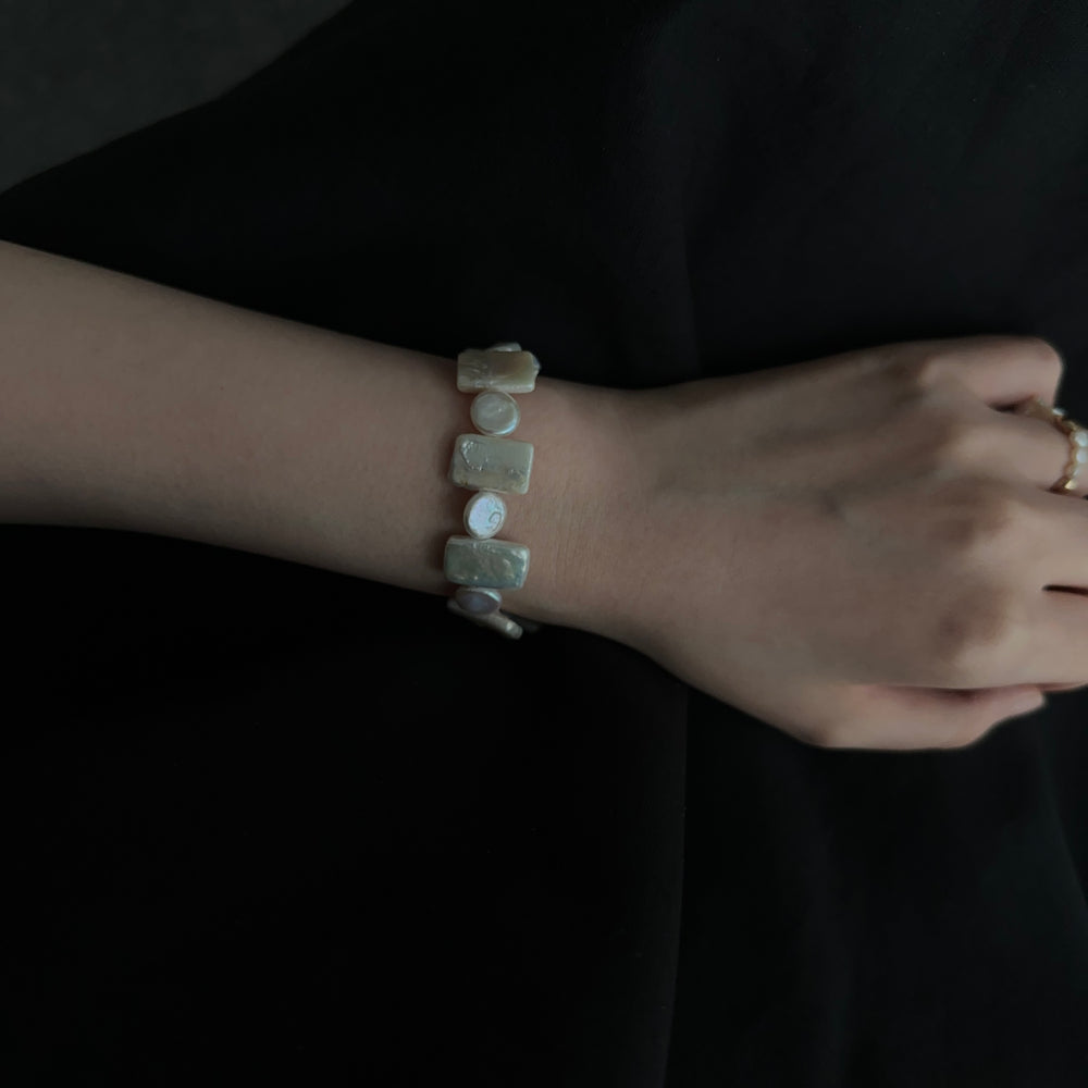 Geometric Natural Baroque Pearl Bracelet