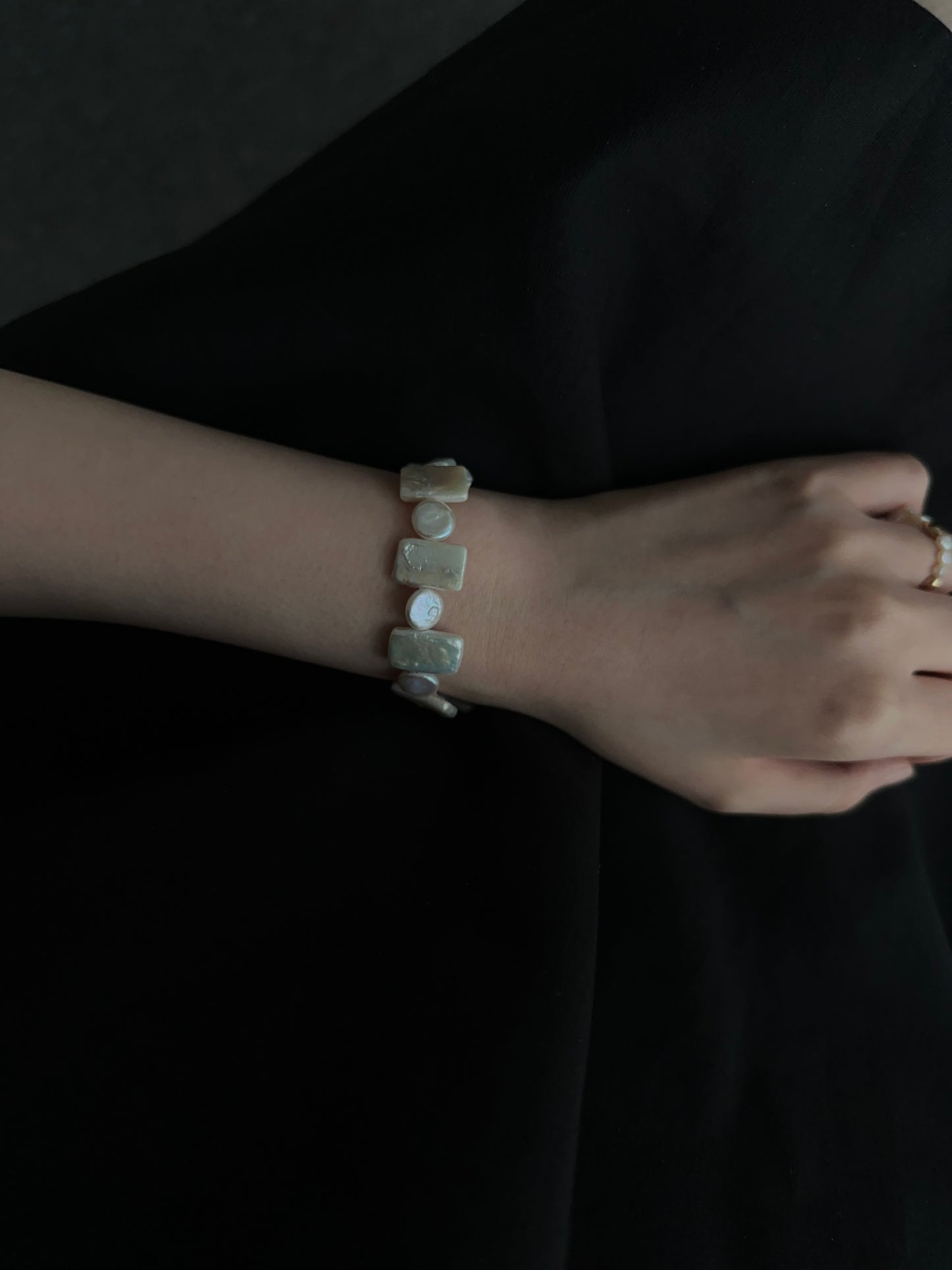 Geometric Natural Baroque Pearl Bracelet