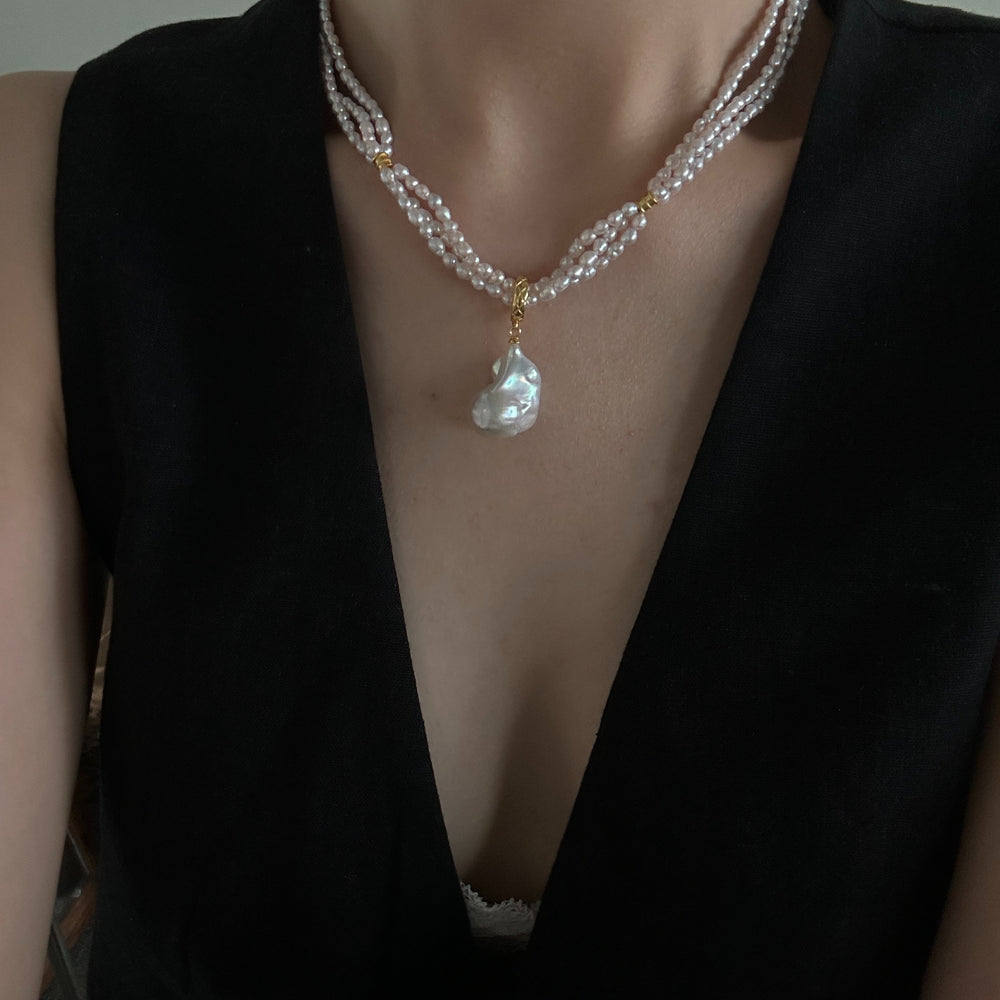 Triple-Strand Natural Pearl Necklace