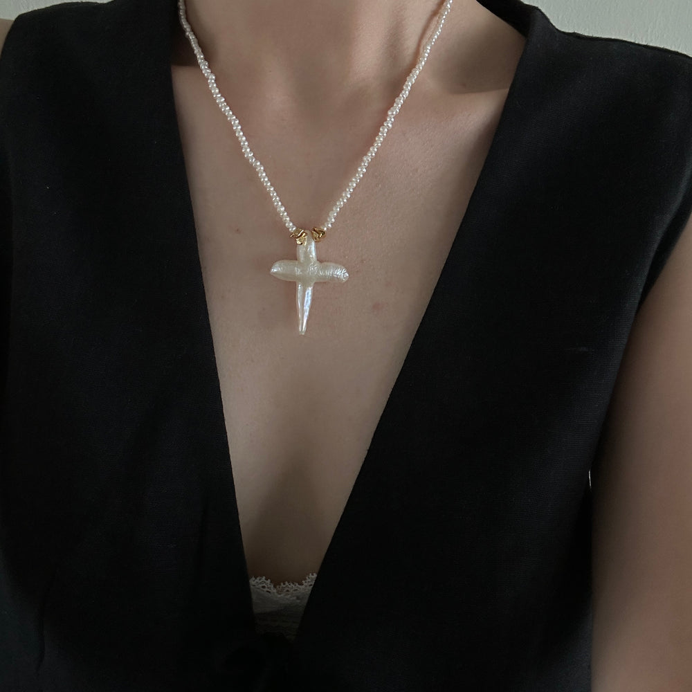 Cross Natural Pearl Necklace