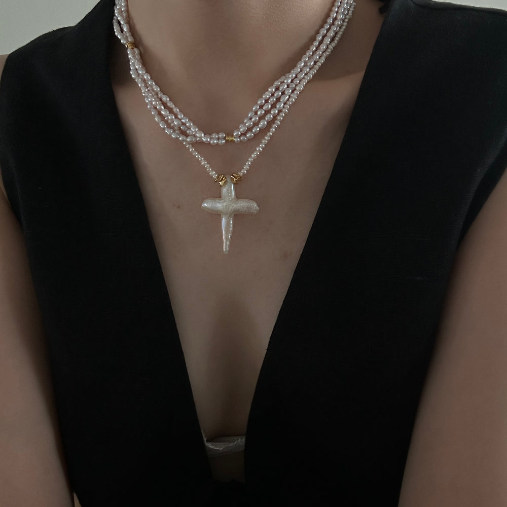 
                      
                        Cross Natural Pearl Necklace
                      
                    