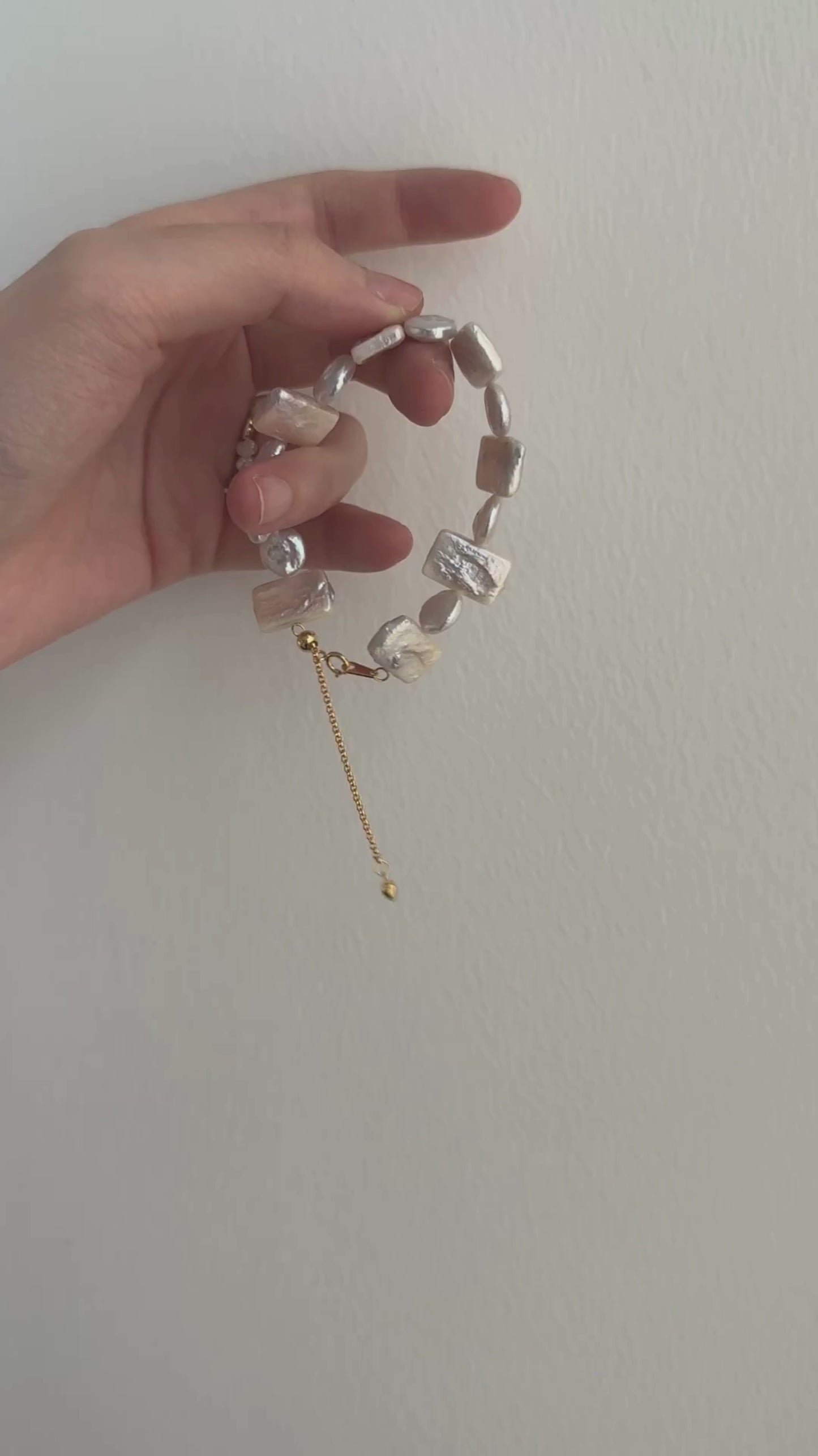 Geometric Natural Baroque Pearl Bracelet