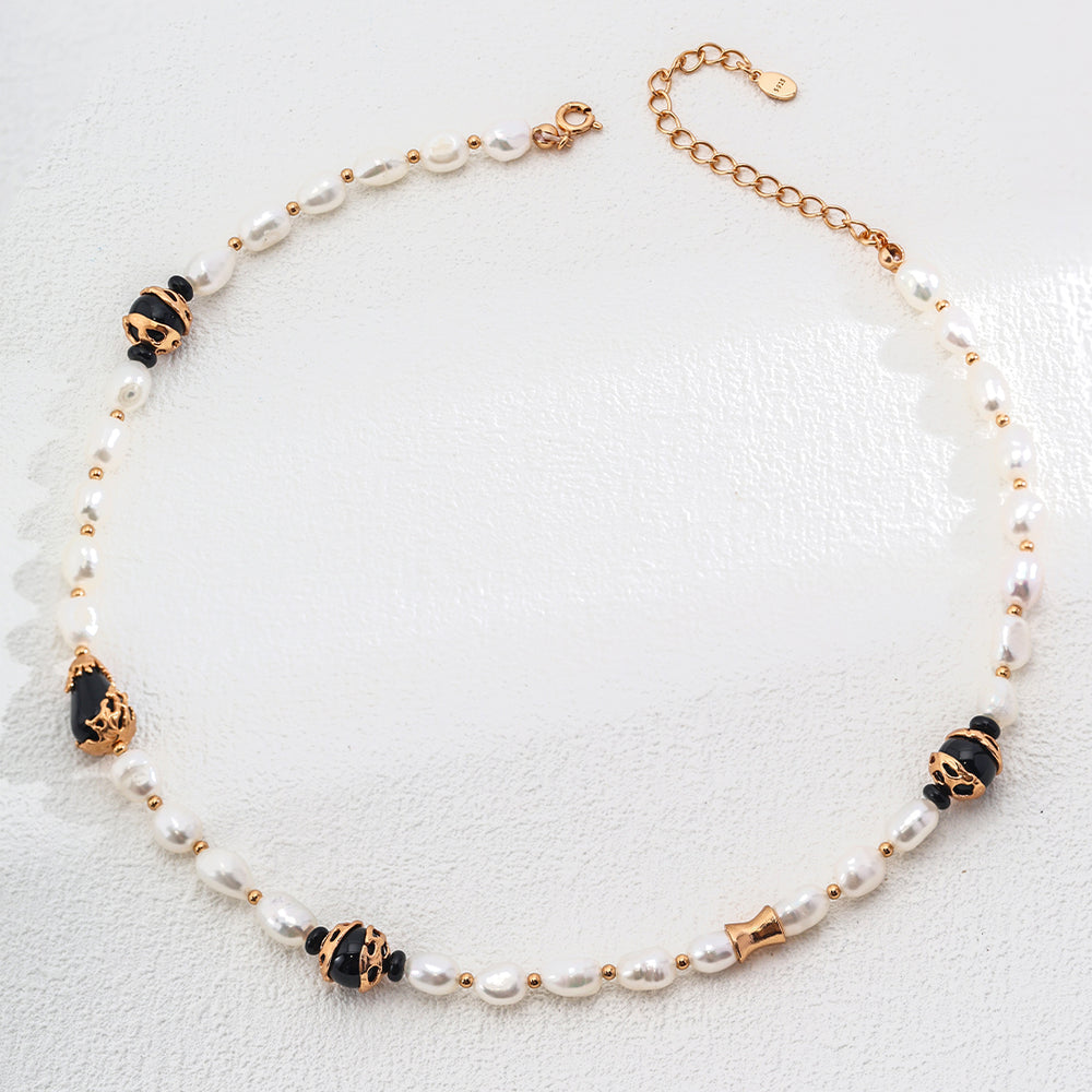 Lava Natural Pearl Black Onyx Necklace