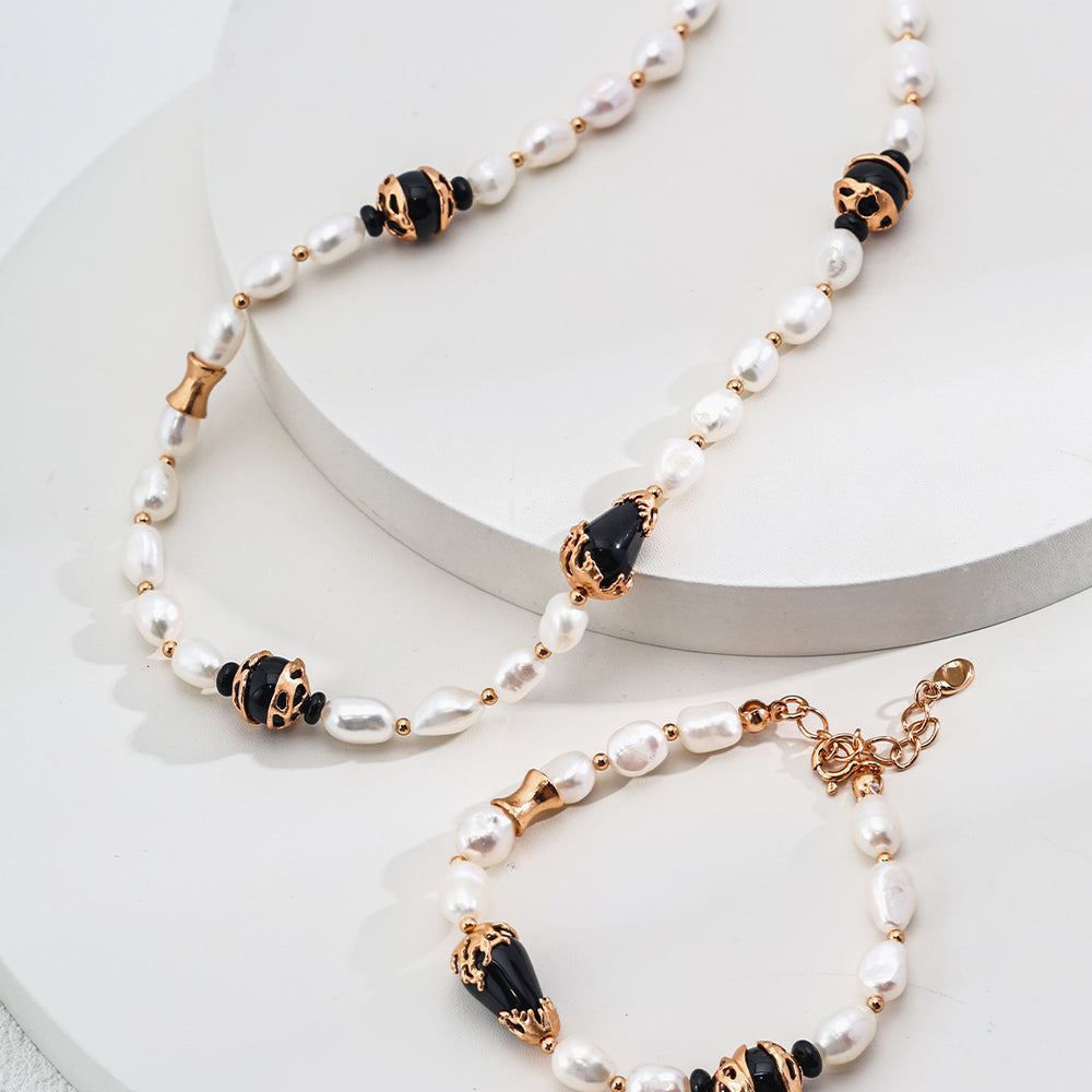 Lava Natural Pearl Black Onyx Necklace