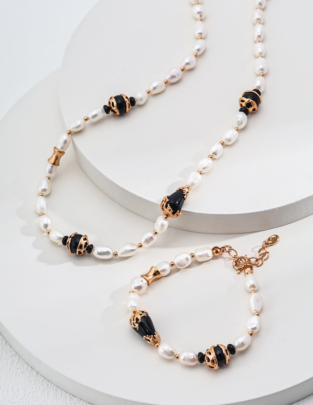 Lava Natural Pearl Black Onyx Necklace