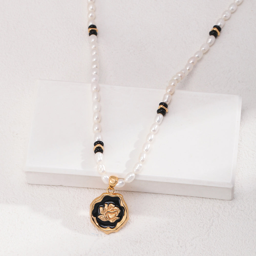 
                      
                        Camellia Pendant Natural Pearl Enamel Necklace
                      
                    