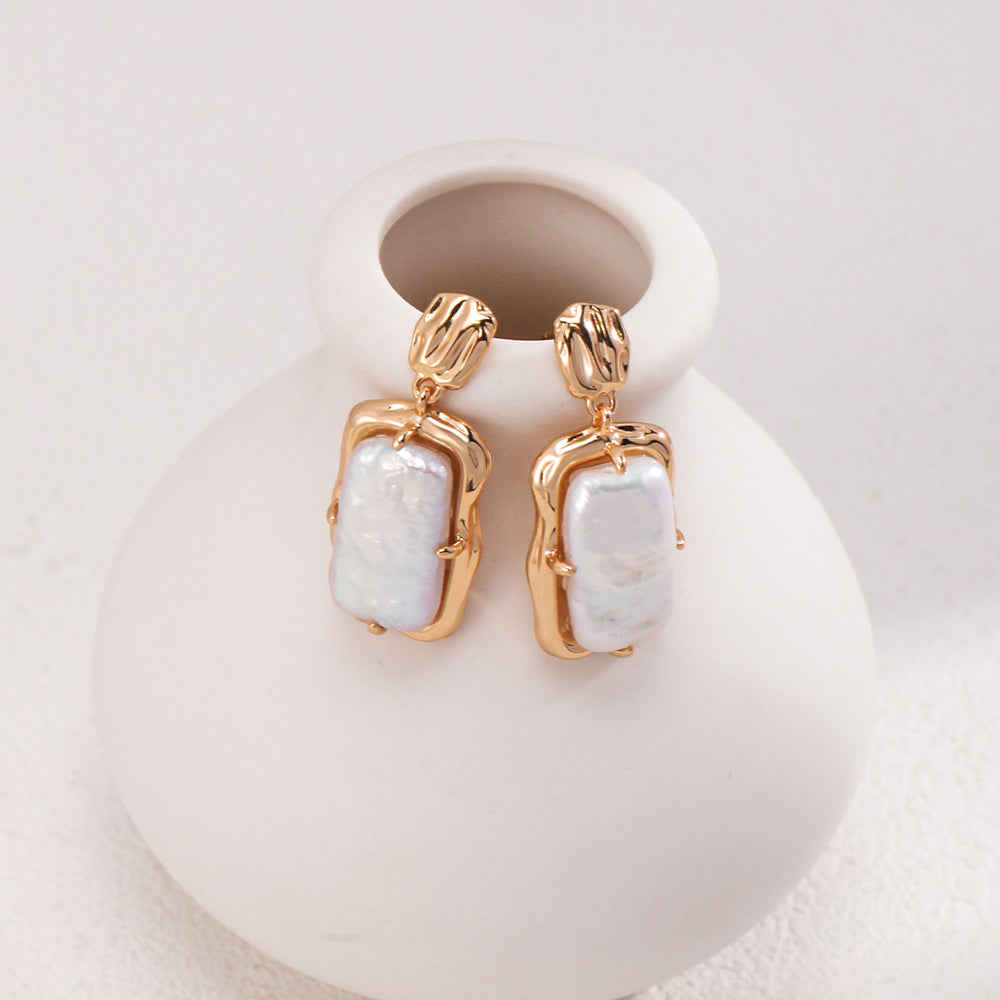 
                      
                        Square Natural Baroque Pearl Earrings
                      
                    